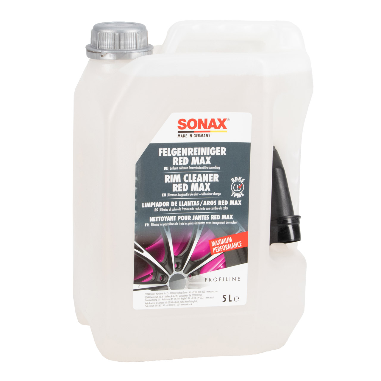 5L SONAX RED MAX Felgenreiniger Rim Cleaner + Sprühboy Sprühflasche