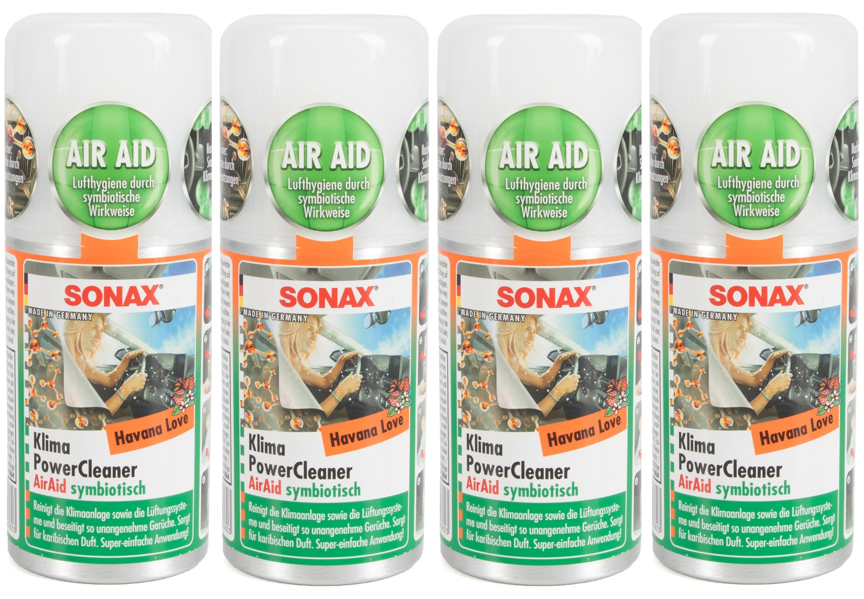 4x 100ml SONAX 03238000 PowerCleaner AirAid Klimareiniger Klimaanlagenreiniger HAVANA LOVE