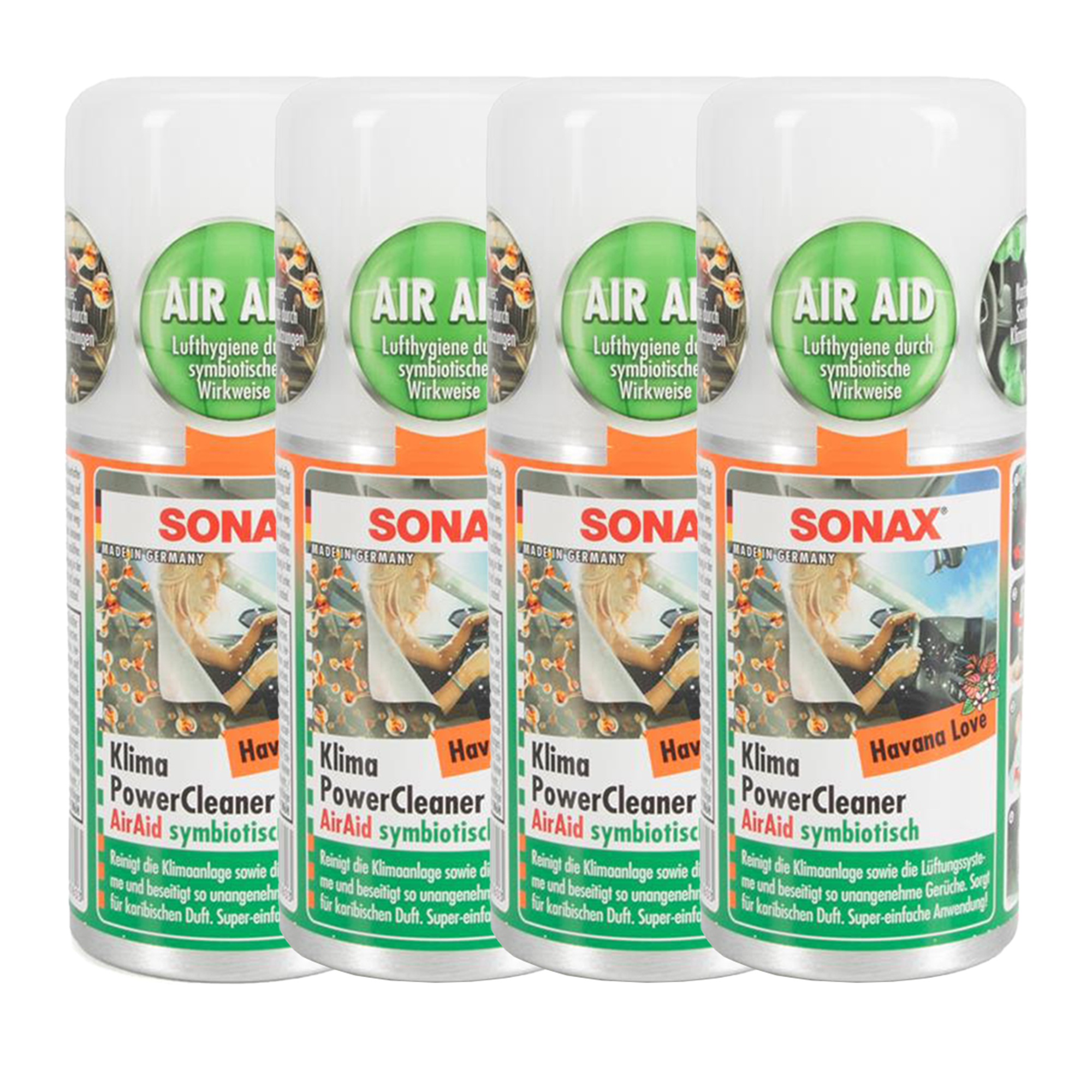 4x 100ml SONAX 03238000 PowerCleaner AirAid Klimareiniger Klimaanlagenreiniger HAVANA LOVE