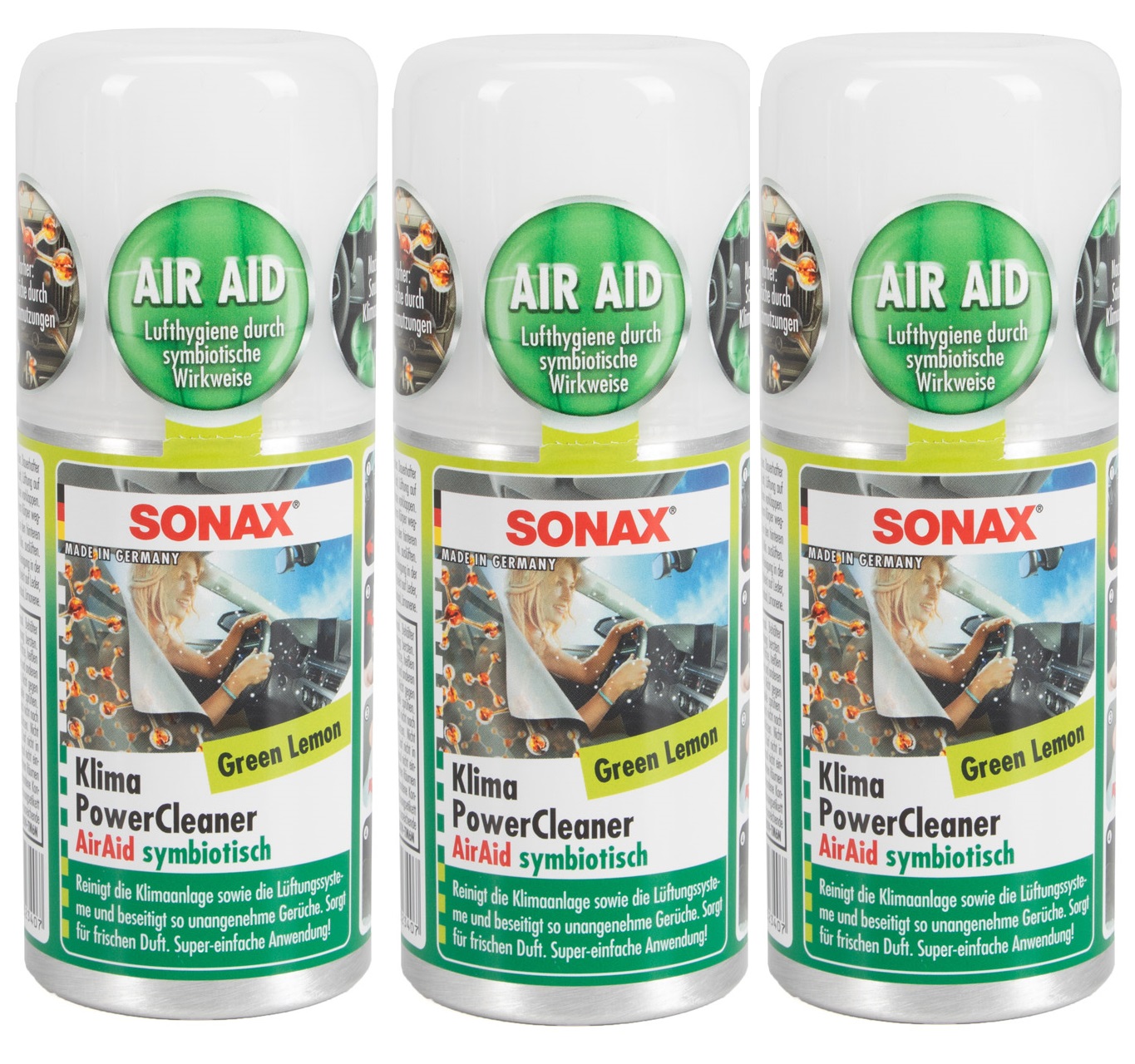 3x 100ml SONAX 03234000 PowerCleaner AirAid Klimareiniger Klimaanlagenreiniger GREEN LEMON