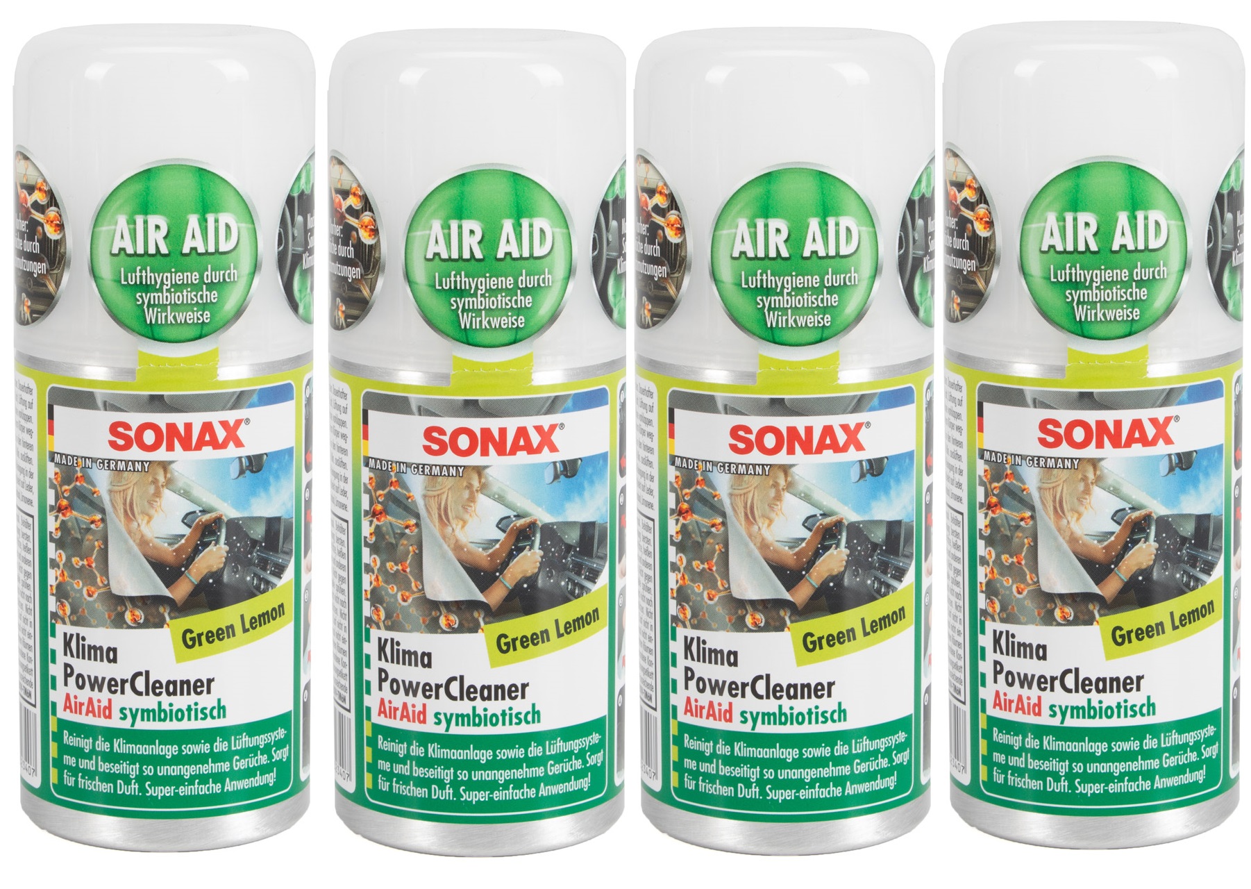 4x 100ml SONAX 03234000 PowerCleaner AirAid Klimareiniger Klimaanlagenreiniger GREEN LEMON