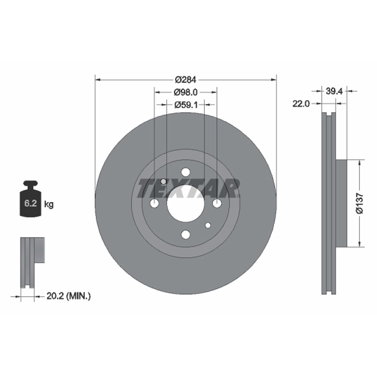 TEXTAR 92055203 Bremsscheiben Satz ALFA ROMEO 145 146 FIAT Punto 188 Tipo 160 vorne