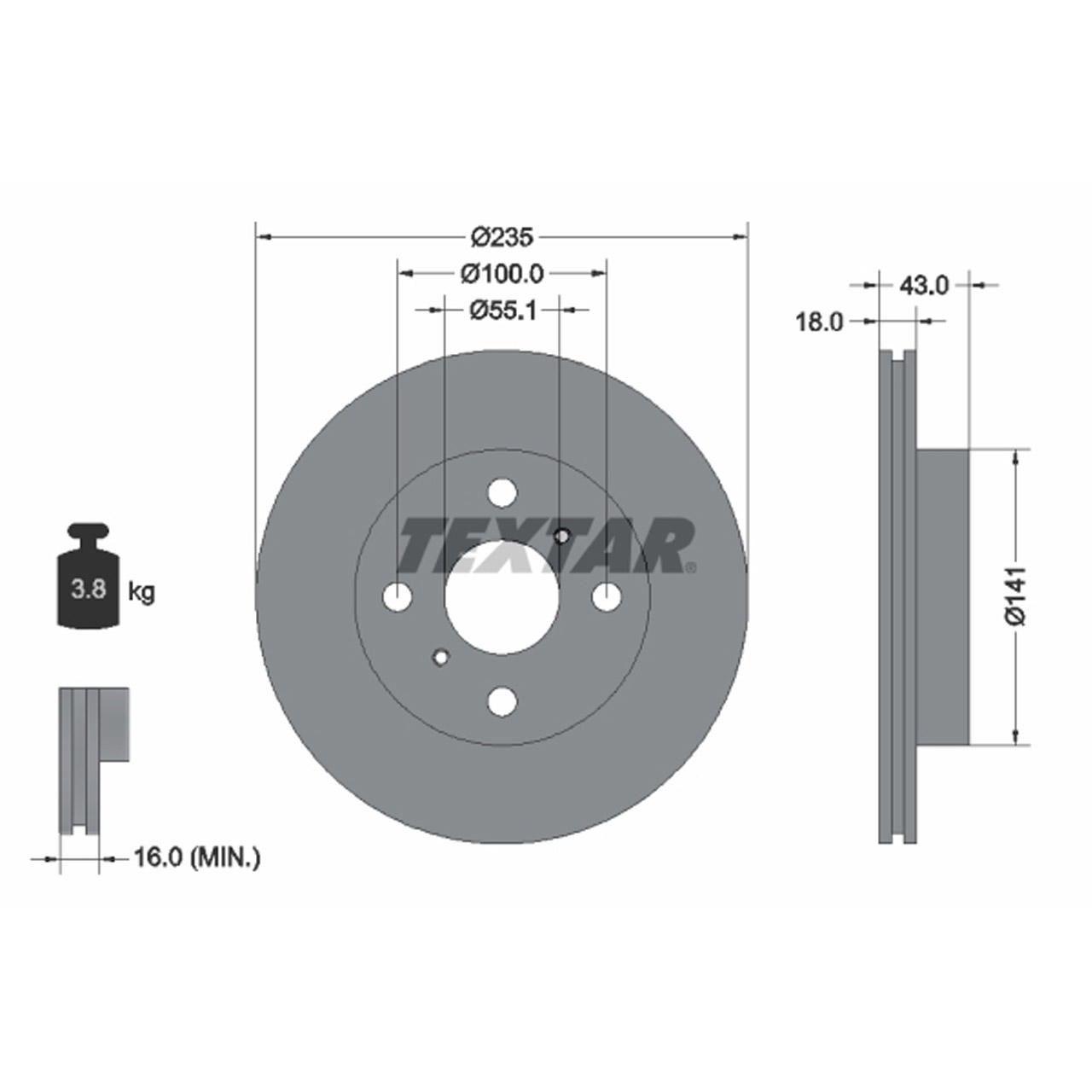 TEXTAR 92103603 Bremsscheiben Satz TOYOTA Yaris (_P1_) 1.0 1.3 1.4 D-4D vorne