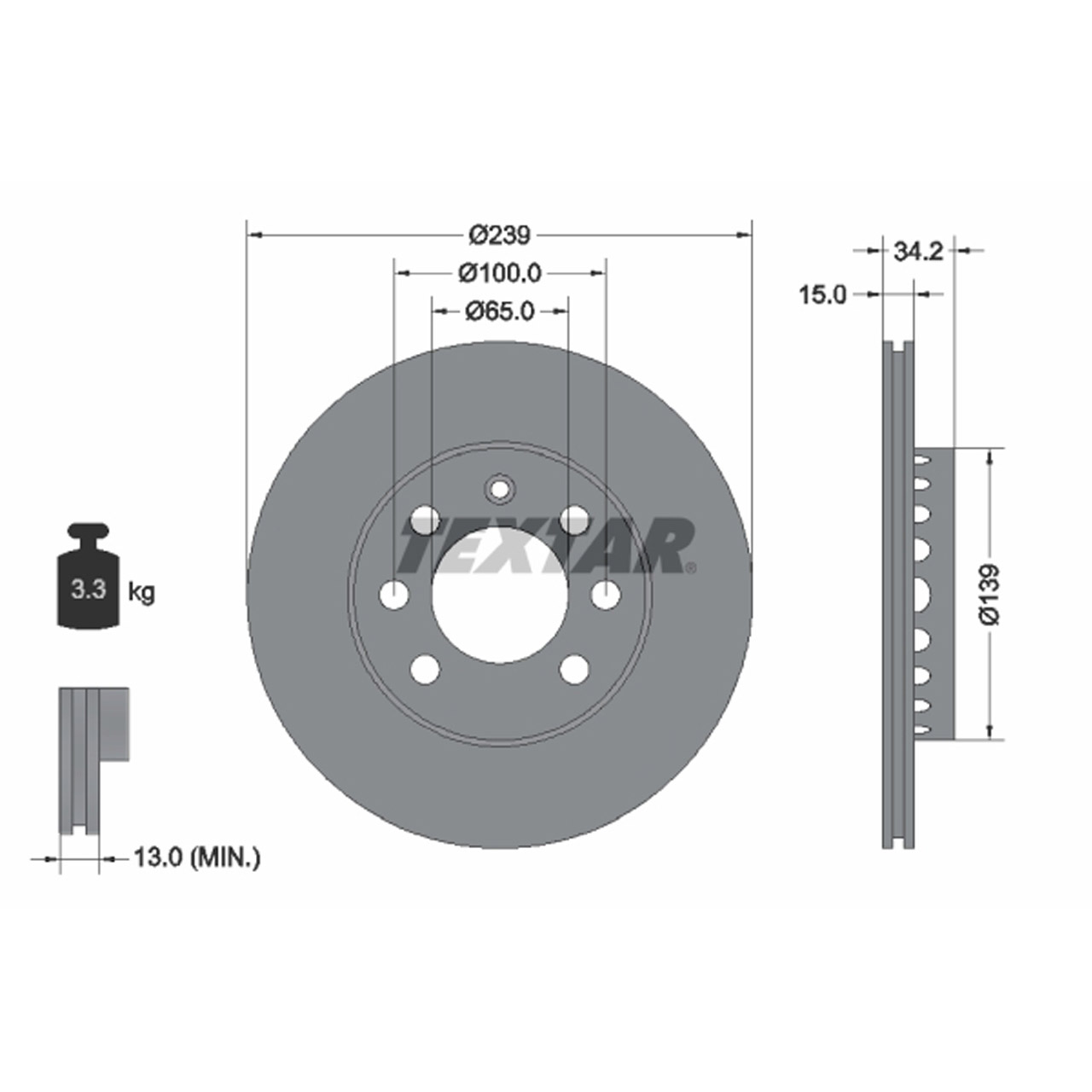 TEXTAR 92106403 Bremsscheiben Satz VW Lupo 1.2 TDI 3L PR-1ZB AUDI A2 1.2 TDI 61 PS vorne