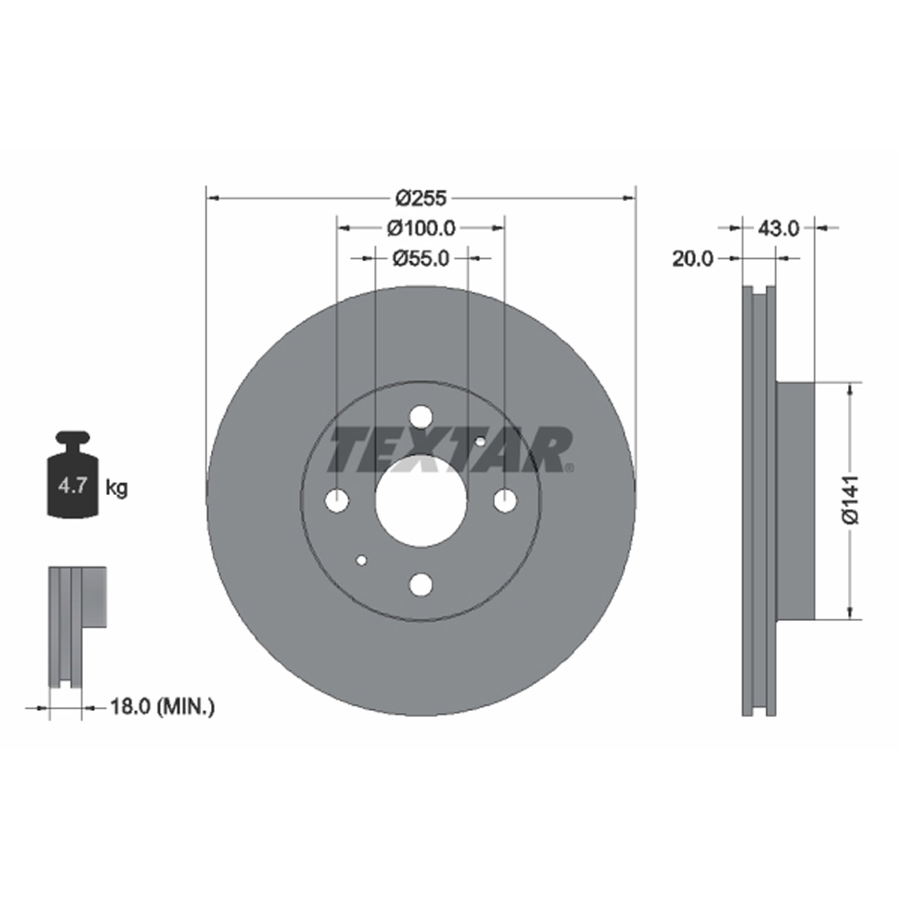 TEXTAR 92115603 Bremsscheiben Satz TOYOTA Yaris (_P1_) / Verso (_P2_) MR2 III vorne