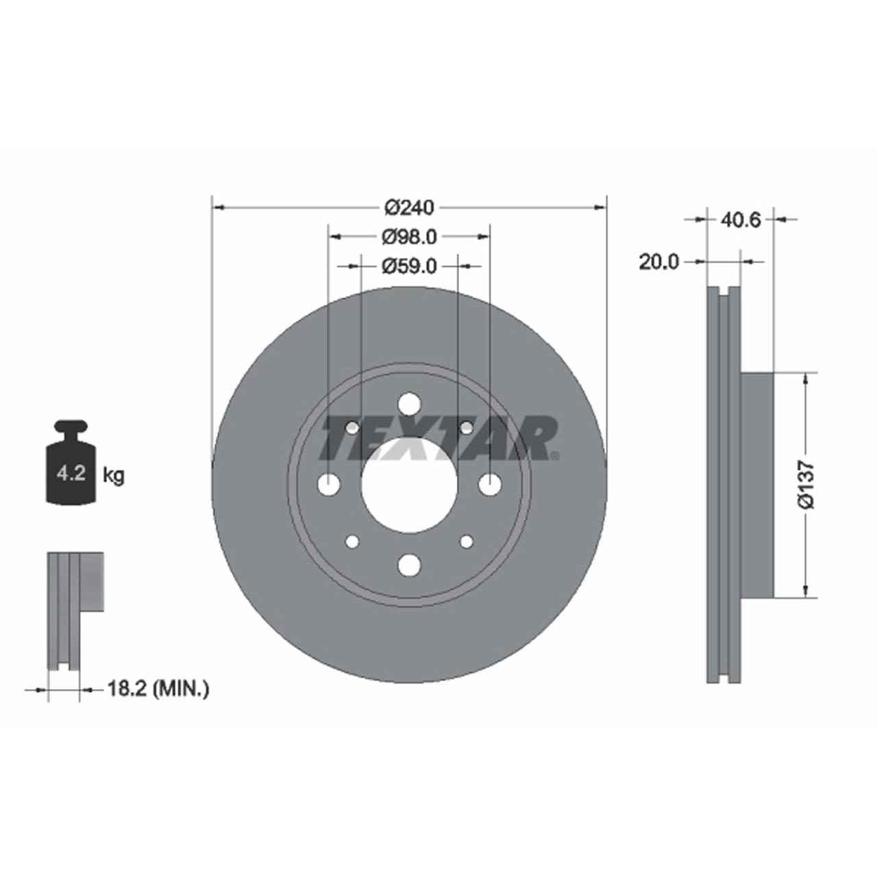 TEXTAR 92118003 Bremsscheiben Satz FIAT 500 (312_) 1.3 D Panda (169_) FORD Ka (RU8) vorne