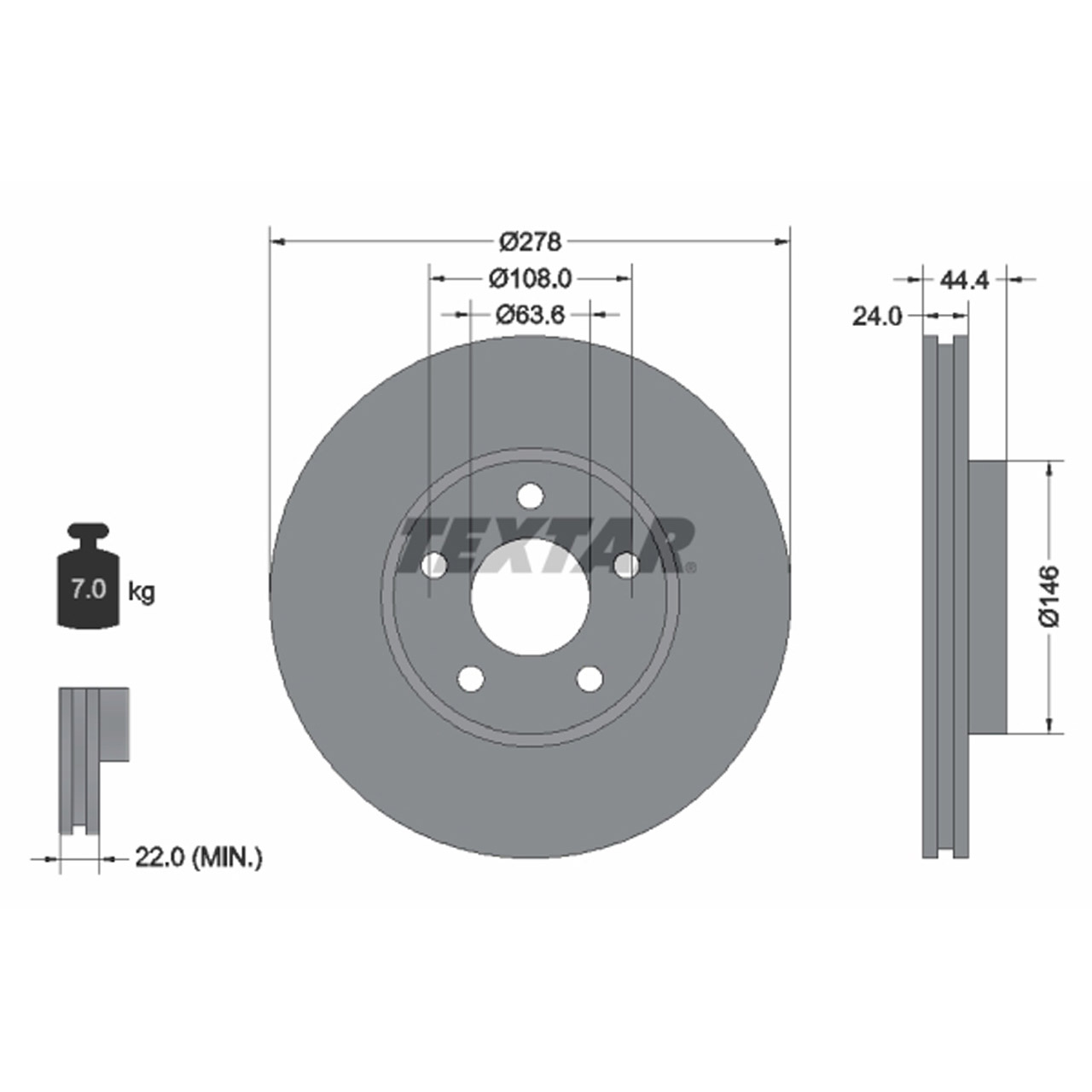 TEXTAR 92124803 Bremsscheiben Satz FORD Tourneo / Transit Connect 06.2002-12.2013 vorne