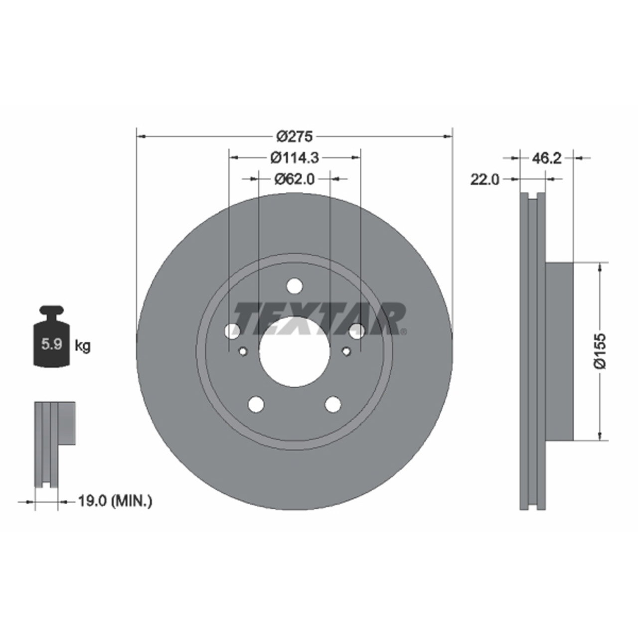 TEXTAR 92163803 Bremsscheiben Satz TOYOTA Auris (_E15_) 1.33-1.6 1.4 D-4D Fgst. JTD vorne