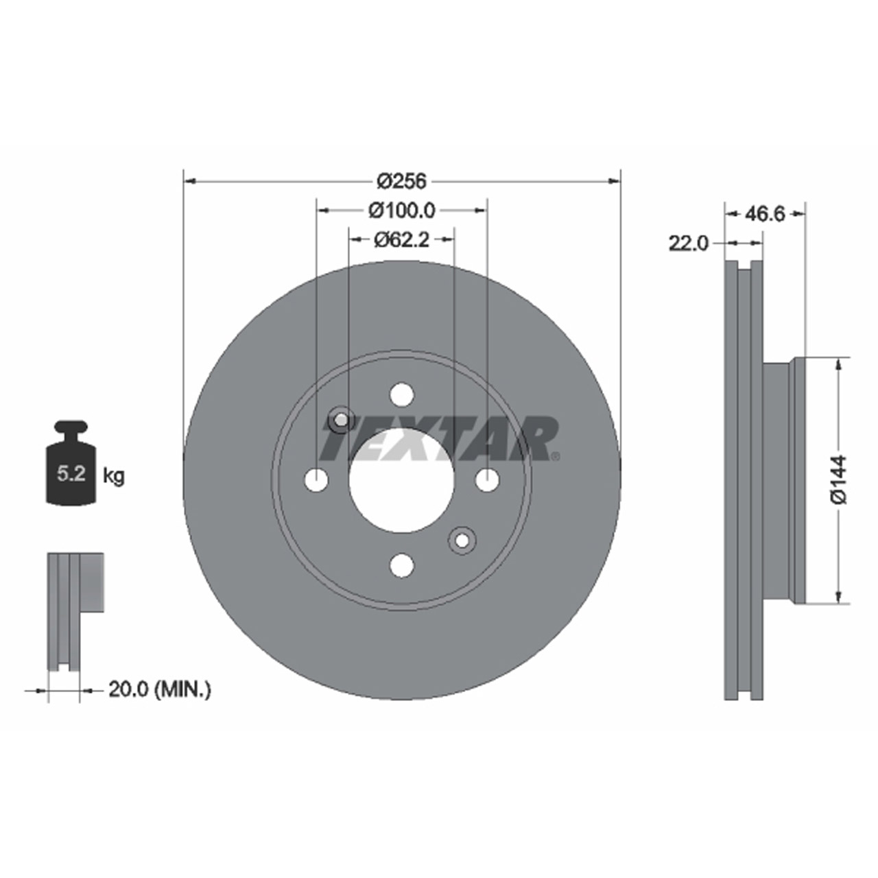 TEXTAR 92164703 Bremsscheiben Satz HYUNDAI Accent 3 i20 PB mit ESP KIA Rio 2 vorne