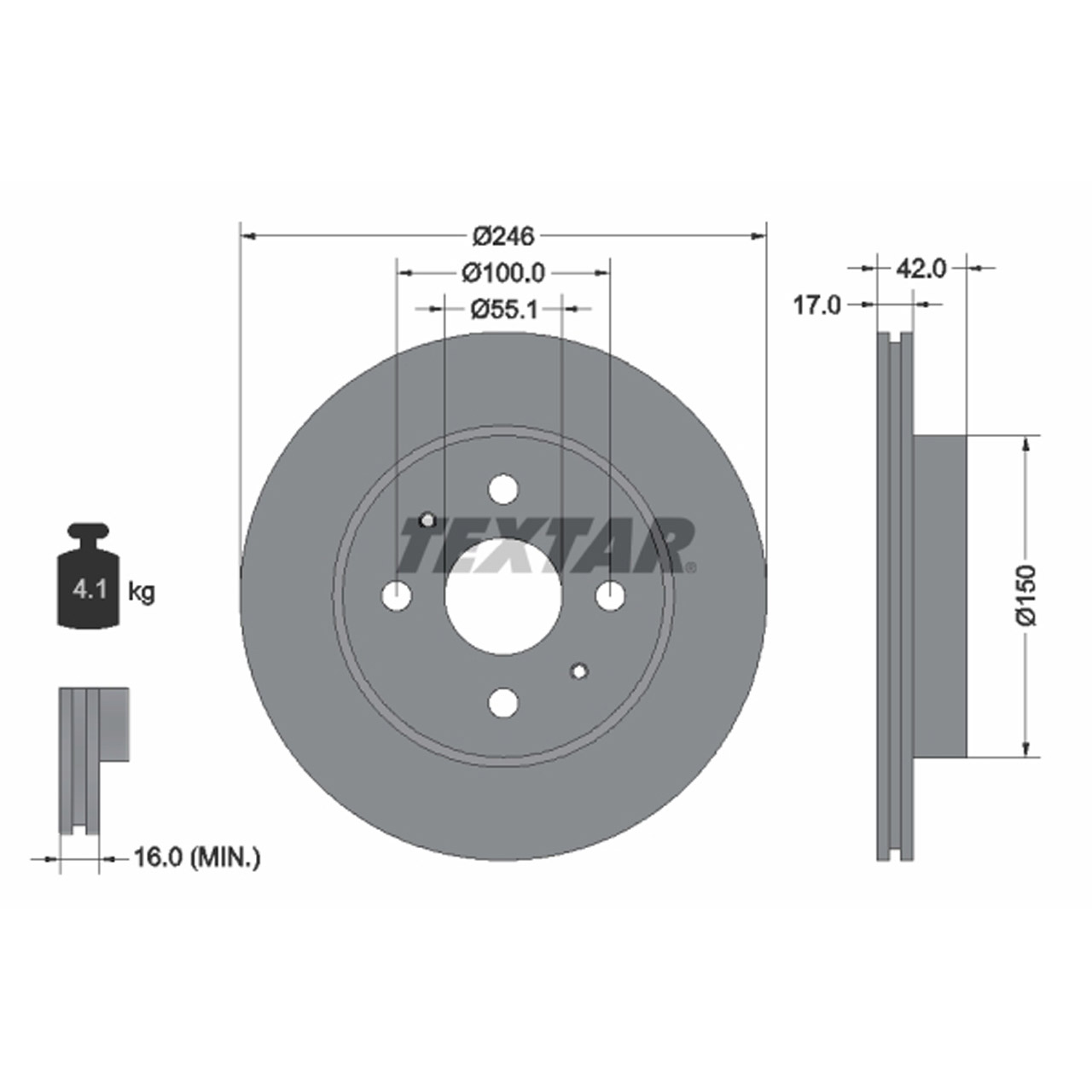 TEXTAR 92165603 Bremsscheiben Satz DAIHATSU Copen Cuore 7 Sirion 14 Zoll YRV vorne