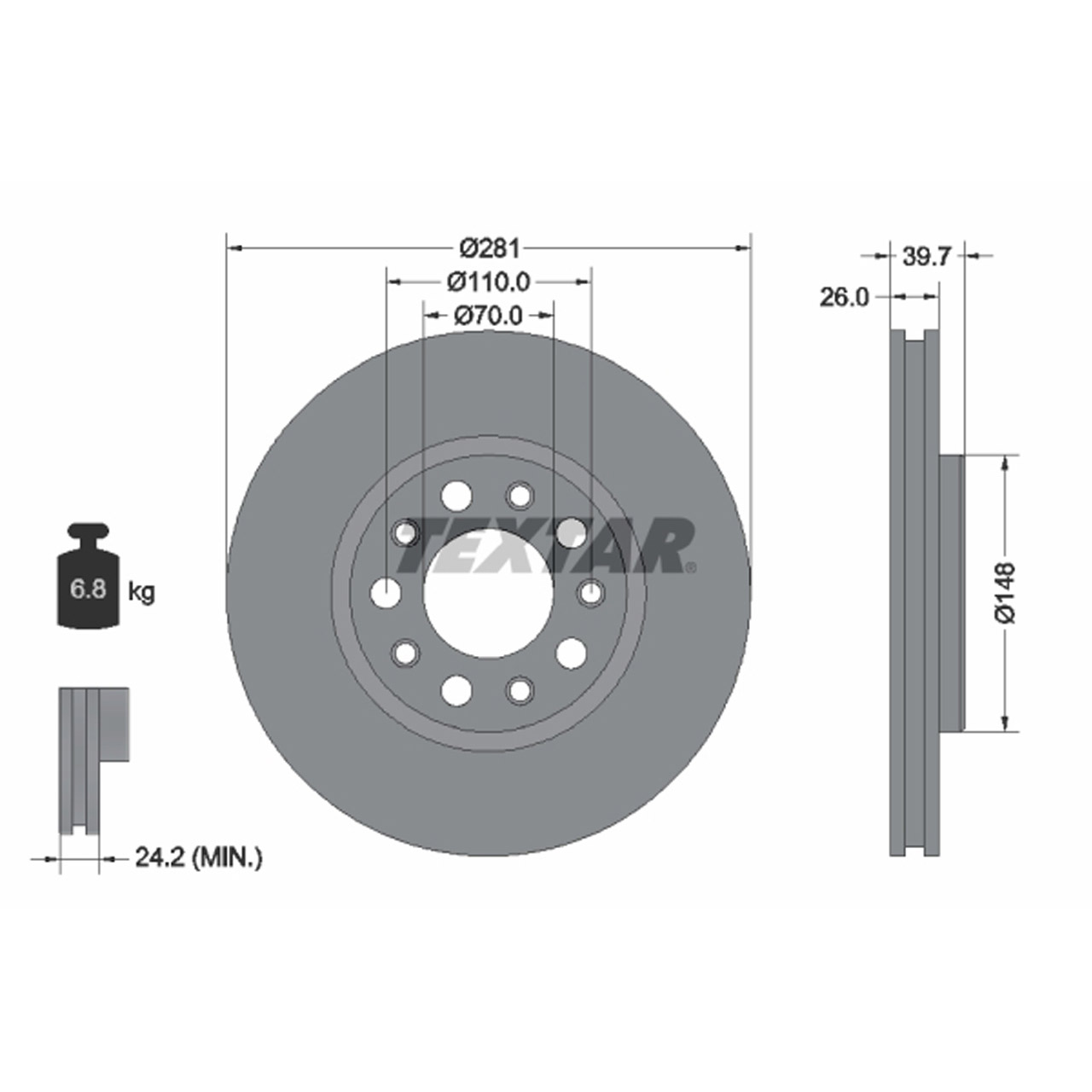 TEXTAR 92230103 Bremsscheiben Satz ALFA ROMEO Giulietta (940_) FIAT 500X (334_) vorne