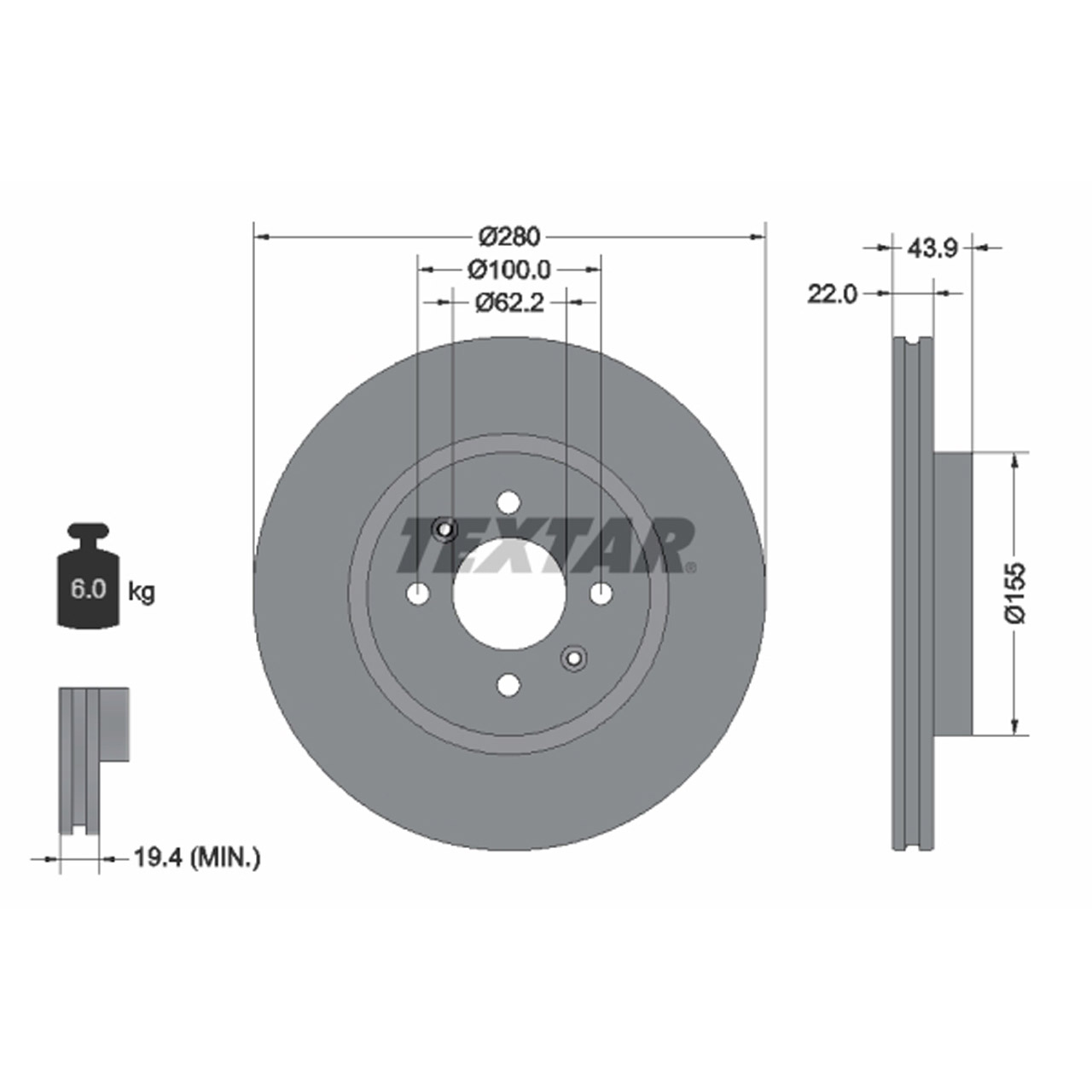 TEXTAR 92239303 Bremsscheiben Satz KIA Rio 3 (UB) 15 Zoll vorne