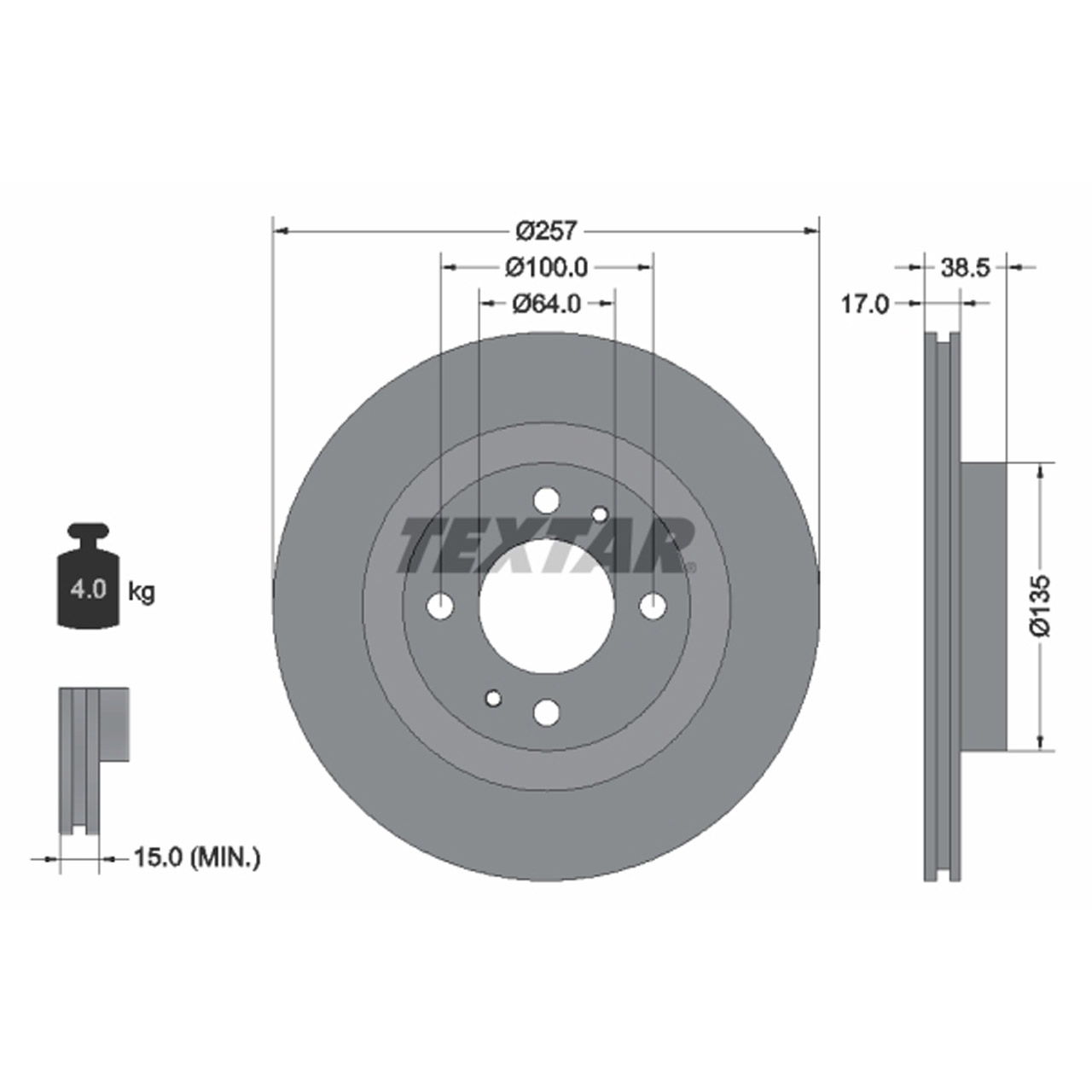 TEXTAR 92282503 Bremsscheiben Satz CITROEN C-Zero MITSUBISHI i (HA_) PEUGEOT Ion vorne