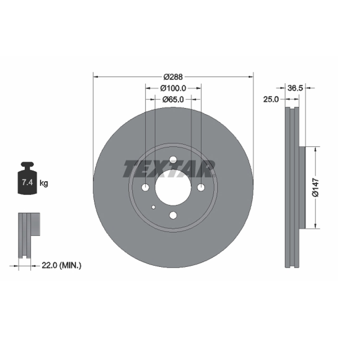 TEXTAR 92302303 Bremsscheiben Satz VW Up 1.0 GTI 115 PS PR-1ZE vorne 1S0615301K