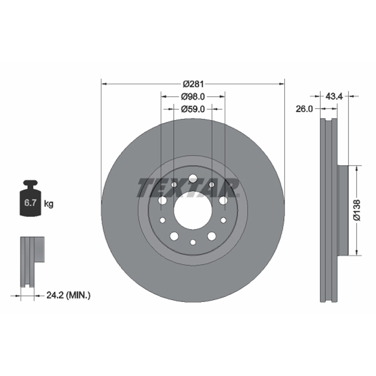 TEXTAR 92304803 Bremsscheiben Satz FIAT Tipo (356_, 357_) mit Bosch-System vorne