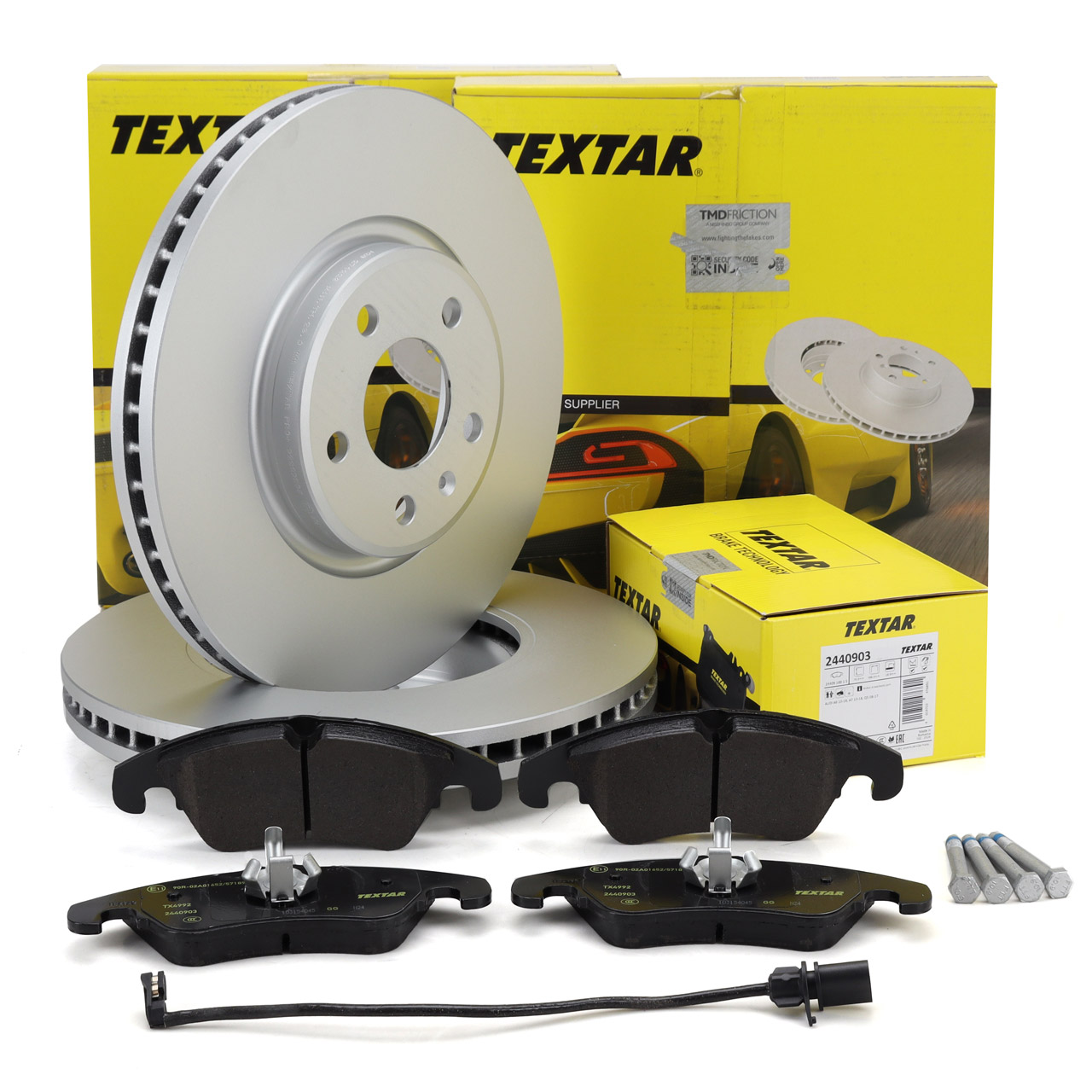 TEXTAR Bremsscheiben + Bremsbeläge + Sensor AUDI A4 B8 A5 8T 8F A6 C7 A7 4G Q5 8RB vorne