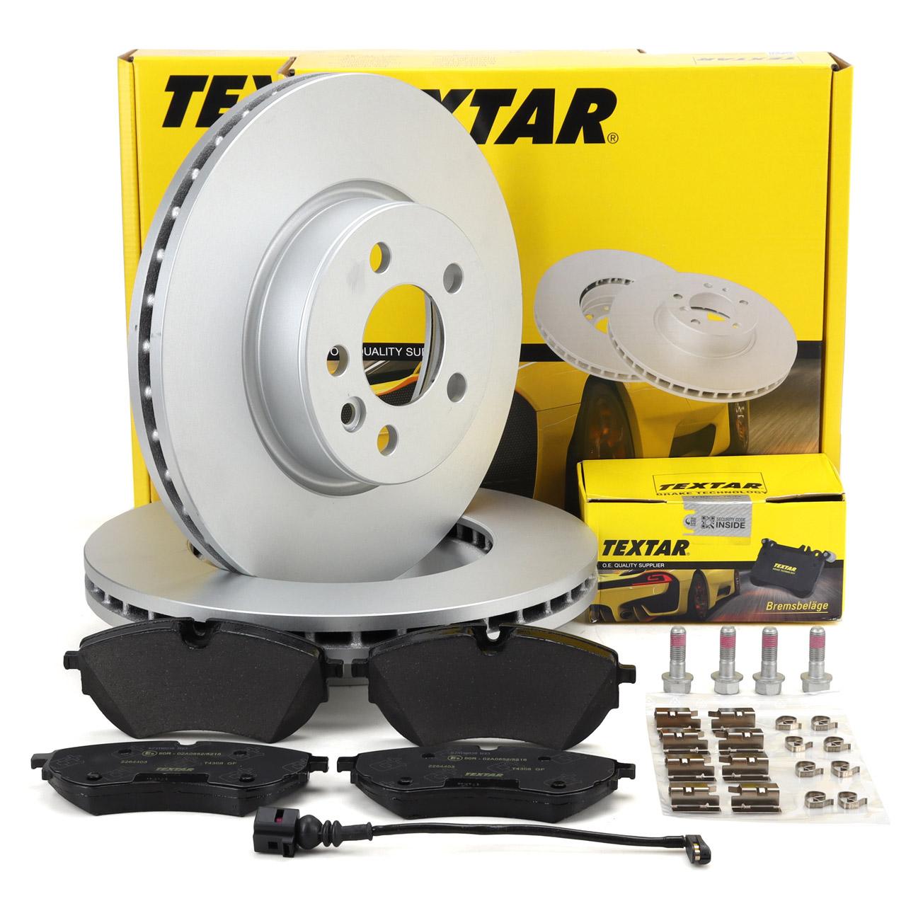 TEXTAR Bremsen Set Bremsscheiben + Bremsbeläge + Sensor VW Multivan T7 PR-1LB vorne