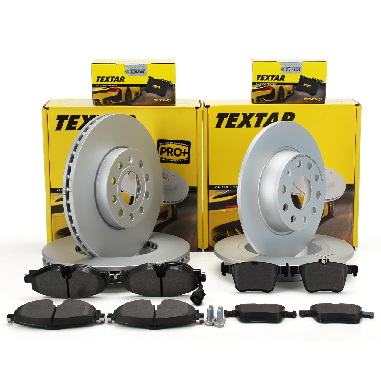 TEXTAR Bremsscheiben + Beläge + Wako VW Golf 7 T-Roc AUDI A3 (8V) Q2 (GA) vorne + hinten