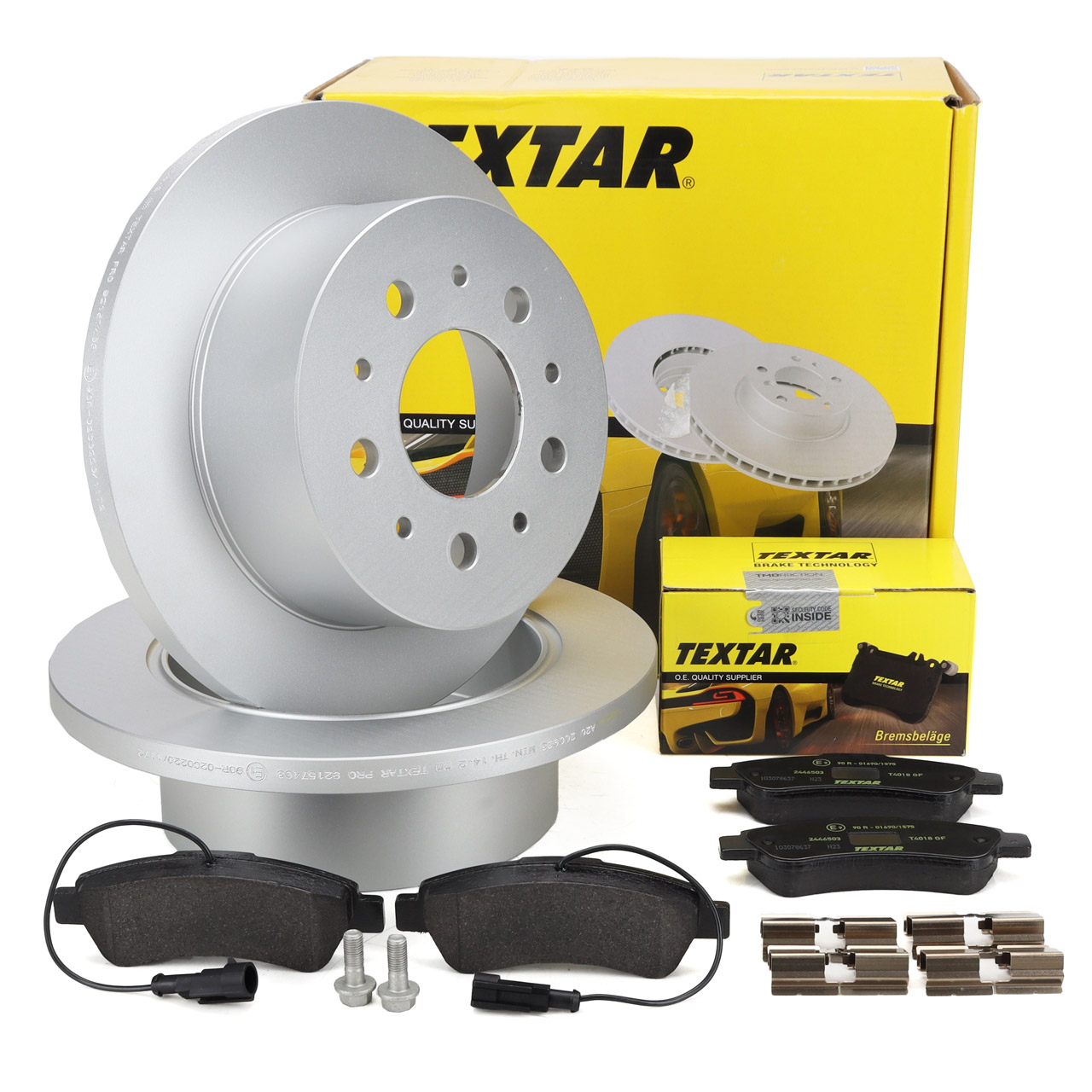 TEXTAR Bremsscheiben + Beläge + Sensor PSA Jumper 2 Boxer FIAT Ducato 250 Movano C hinten