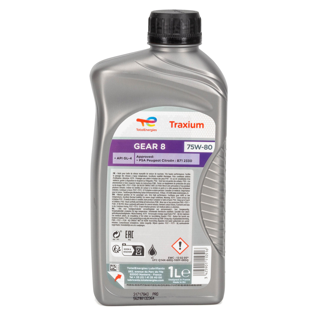 1L 1 Liter TOTAL TRAXIUM GEAR 8 75W-80 Getriebeöl API GL-4 GL-4+ PSA B71 2330