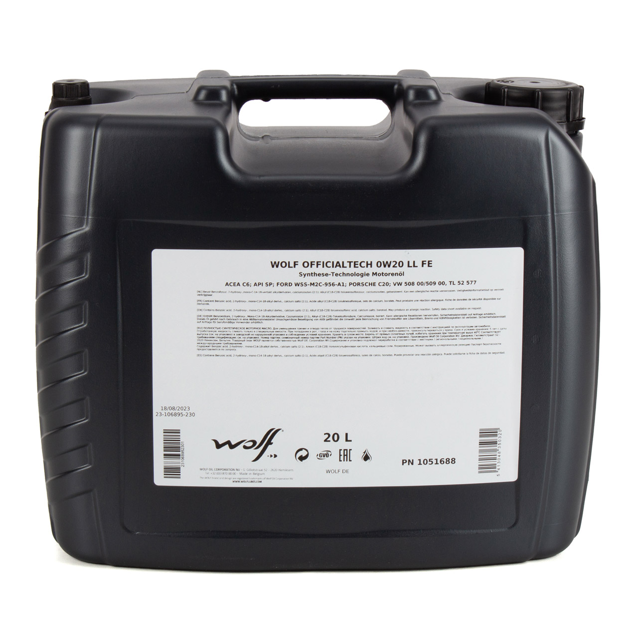 20L 20 Liter WOLF OFFICIALTECH 0W20 LL FE Motoröl Öl VW 508/509.00 FORD WSS-M2C956-A1