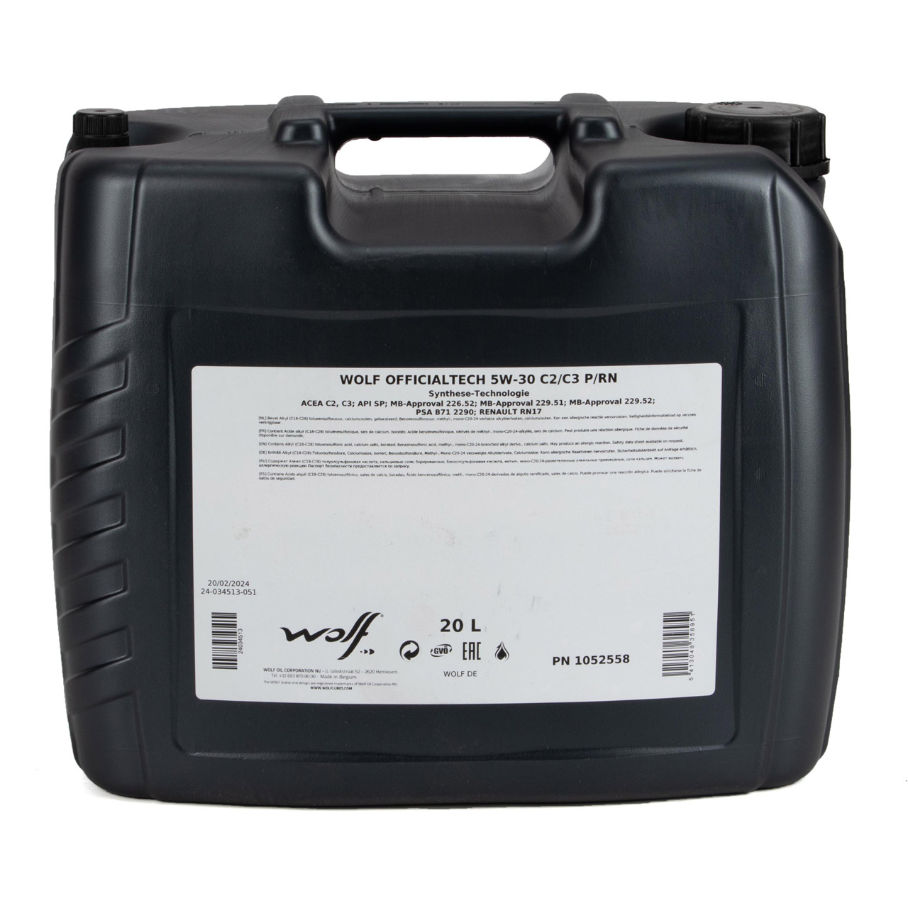 20 Liter WOLF OFFICIALTECH 5W30 C2/C3 P/RN Motoröl MB 229.51/52 PSA B7 2290 Renault RN17