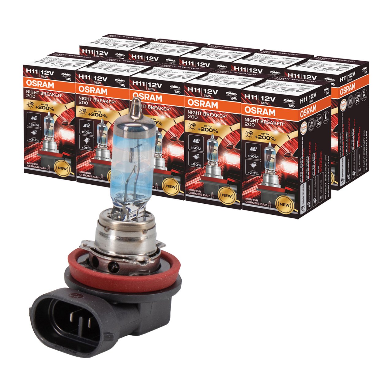 10x OSRAM 64211NB200 Glühlampe H11 NIGHT BREAKER 200 12V 55W PGJ19-2 +200%