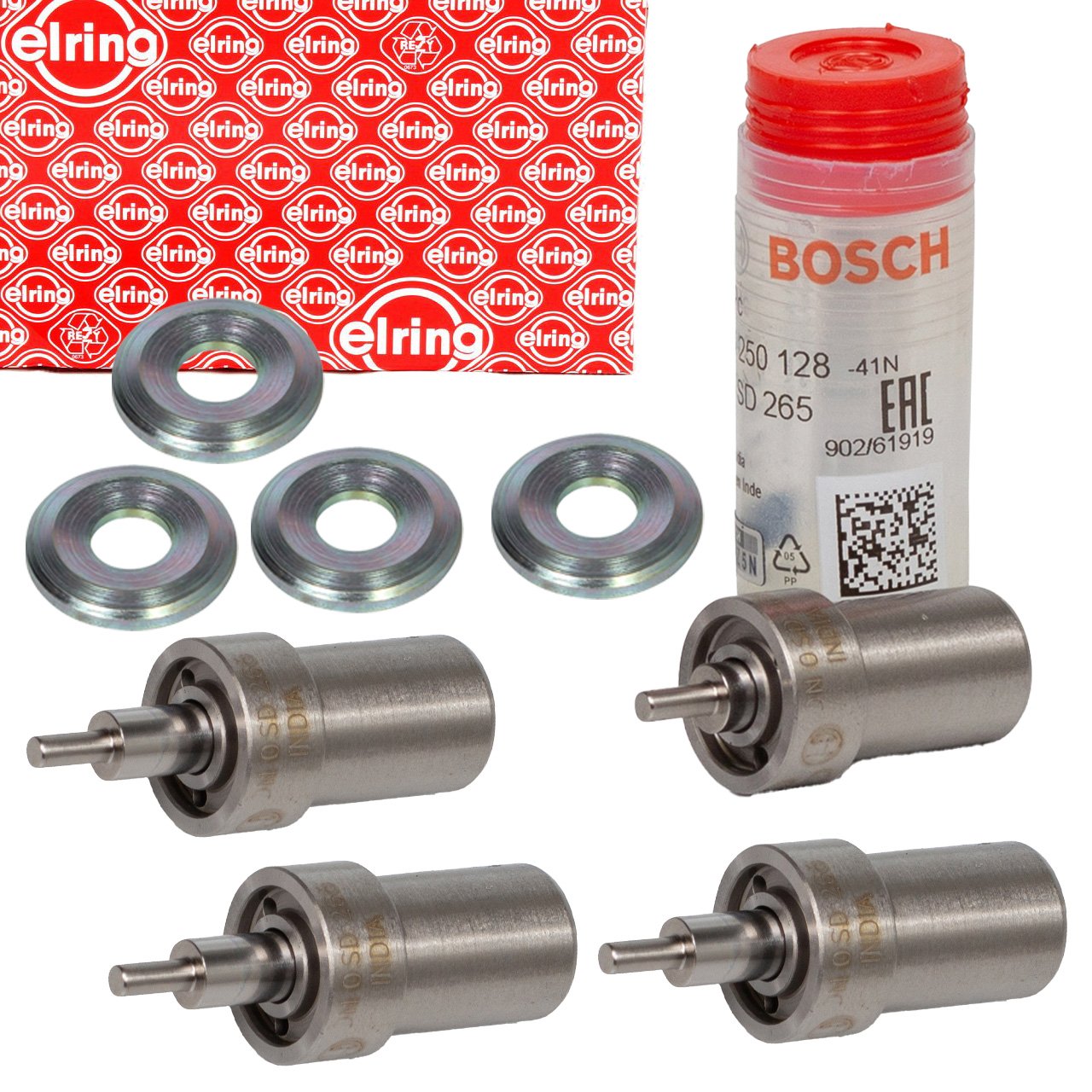 4x BOSCH Einspritzdüse Zapfendüse + ELRING Dichtring MERCEDES W124 Sprinter Vito OM601