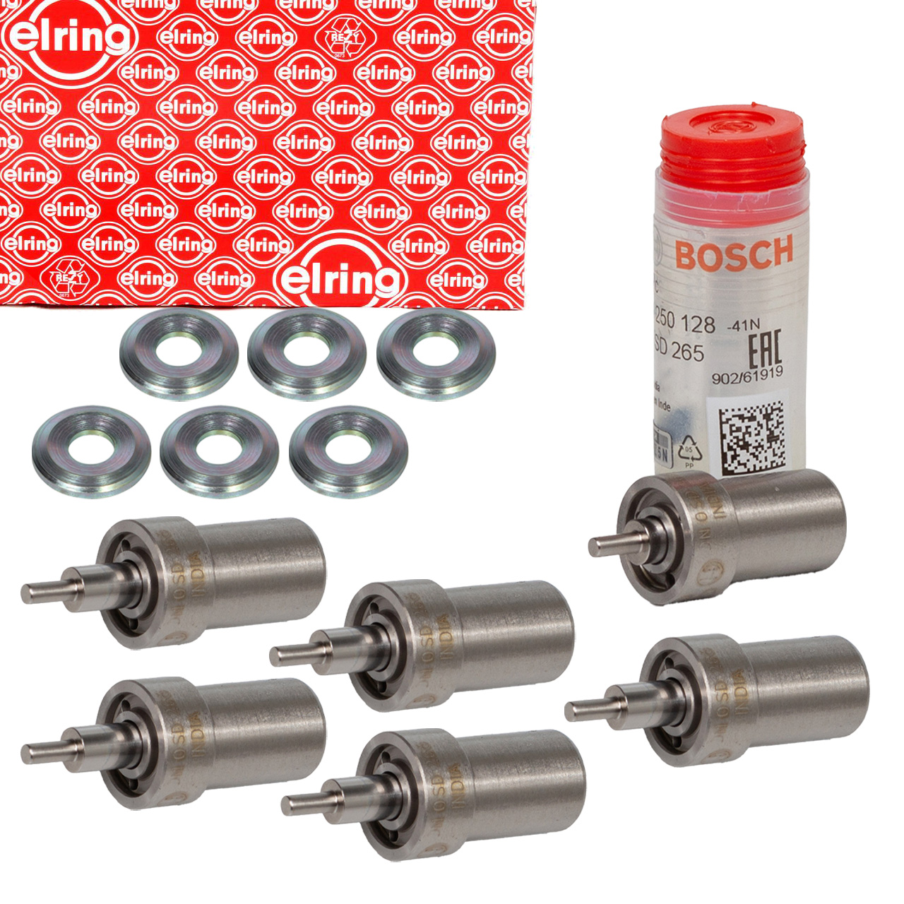 6x BOSCH Einspritzdüse Zapfendüse + ELRING Dichtring MERCEDES W124 W463 300 D OM603