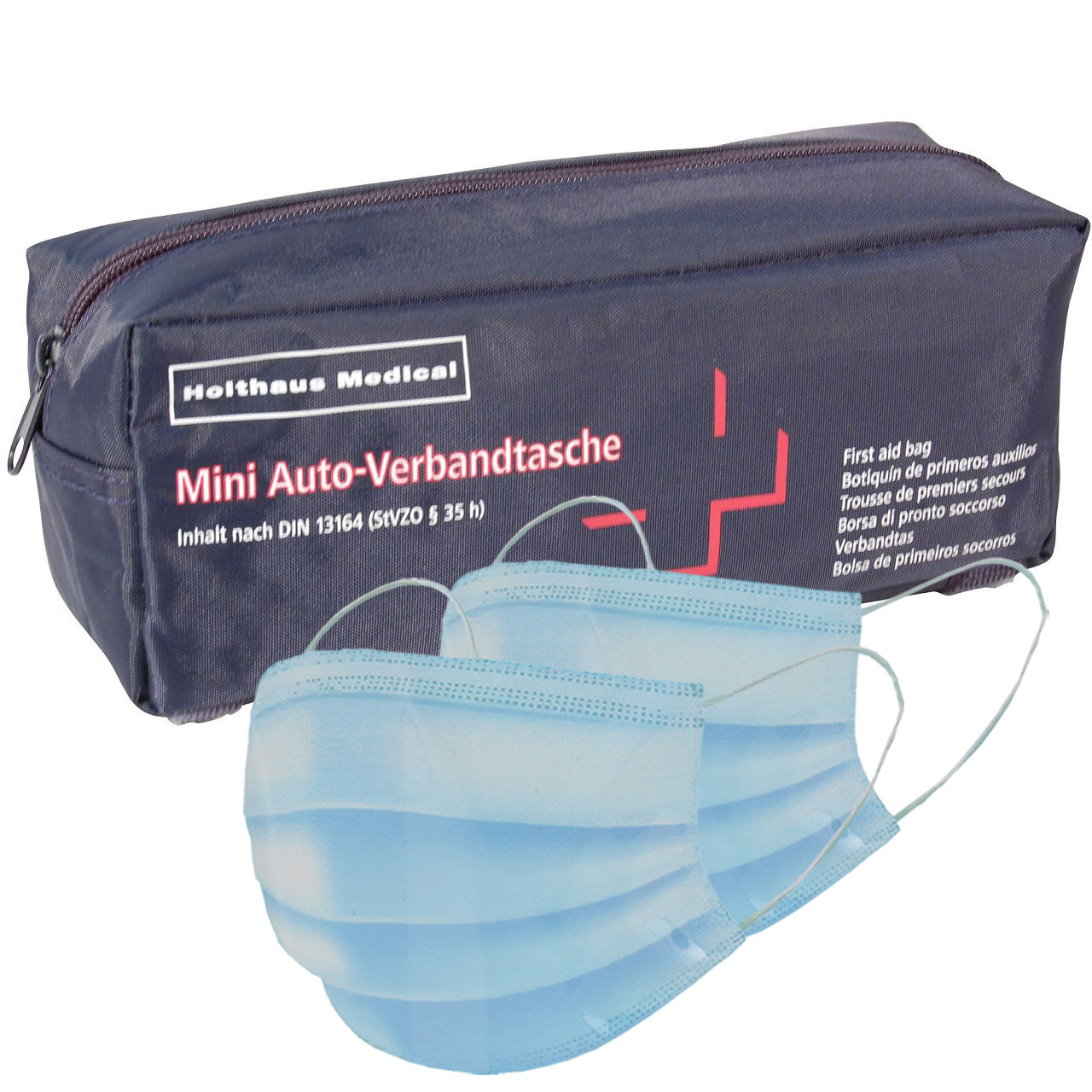 HOLTHAUS Mini KFZ Auto PKW Verbandtasche Verbandskasten BLAU DIN13164-2022 (MHD 02.2028)