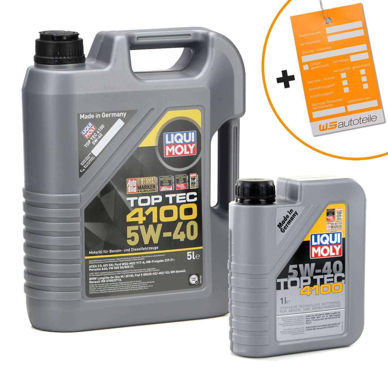 6L 6 Liter LIQUI MOLY Motoröl Öl TOP TEC 4100 5W40 5W-40 MB 229.31 VW 505.00/01