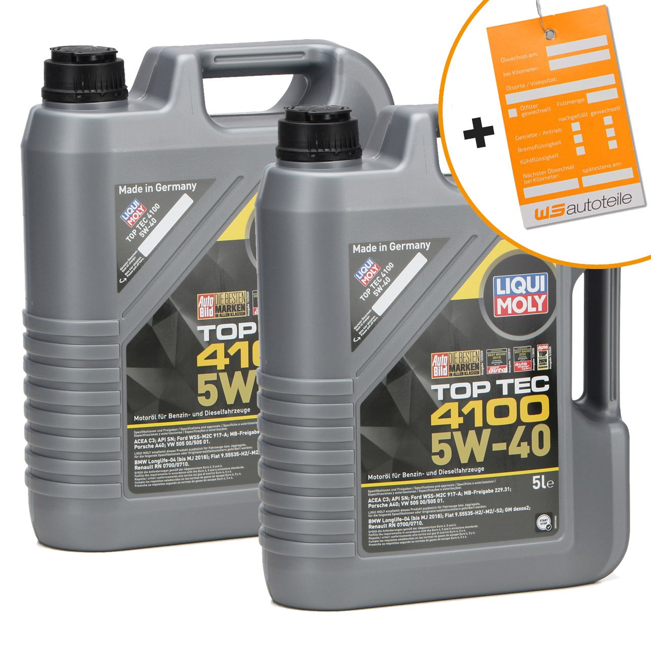 10 Liter LIQUI MOLY Motoröl Öl TOP TEC 4100 5W40 5W-40 MB 229.31 VW 505.00/01