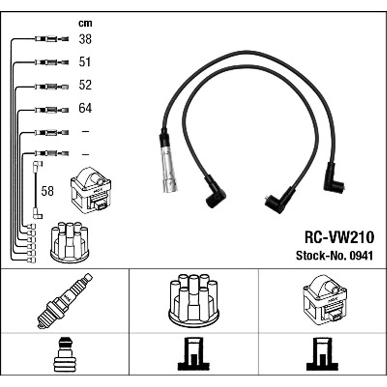 NGK 0941 RC-VW210 Zündkabelsatz VW Golf 2 3 Passat B2 B3/B4 Polo 2 3 Transporter T3 T4