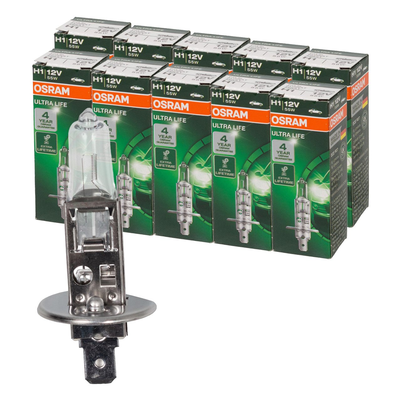 10x OSRAM 64150ULT Halogenlampe Glühlampe H1 ULTRA LIFE 12V 55W P14,5s