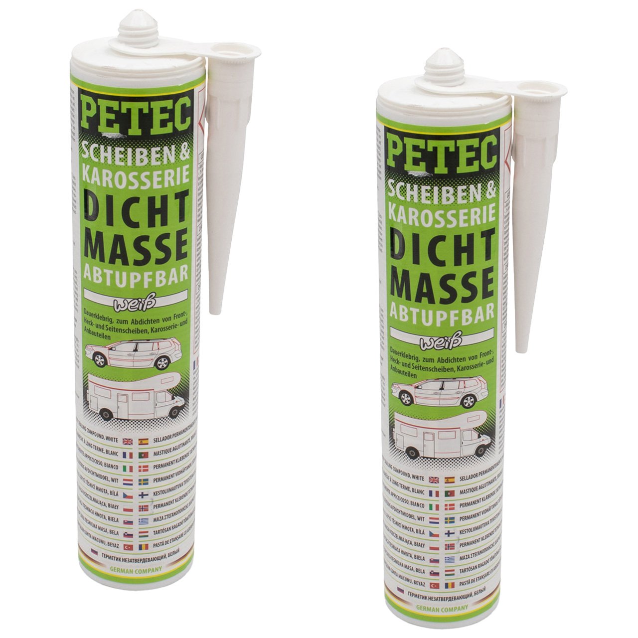 2x 310ml PETEC 83290 Scheiben & Karosserie Dichtmasse Scheibendichtmasse Abtupfbar weiß