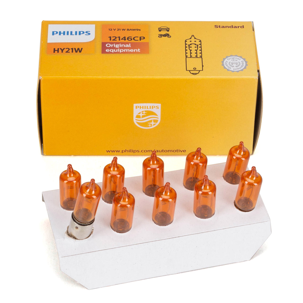 10x PHILIPS 12146CP Halogenlampe Blinkleuchte ORANGE HY21W 12V 21W BAW9s