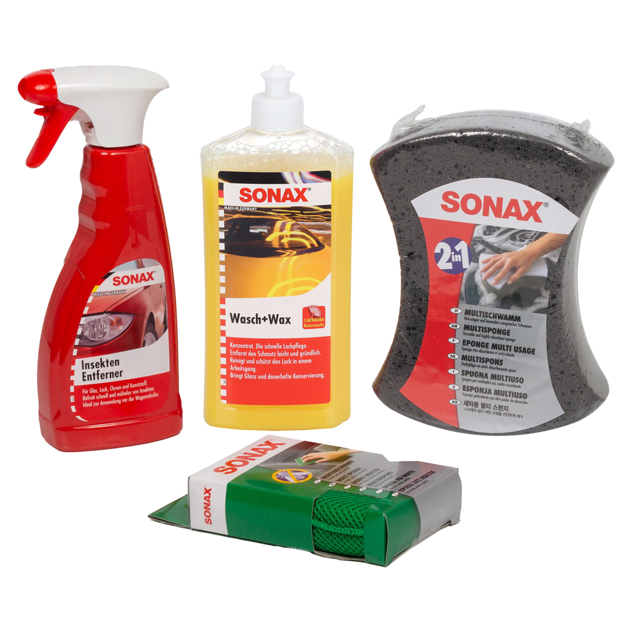 SONAX Autoshampoo Wasch&Wax + Multischwamm + ApplikationsSchwamm