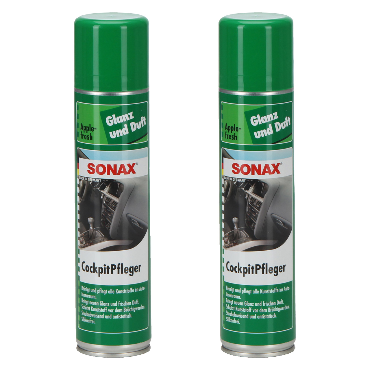 2x 400ml SONAX 344300 Cockpitpfleger Pflege Reiniger Plastik Apple-Fresh