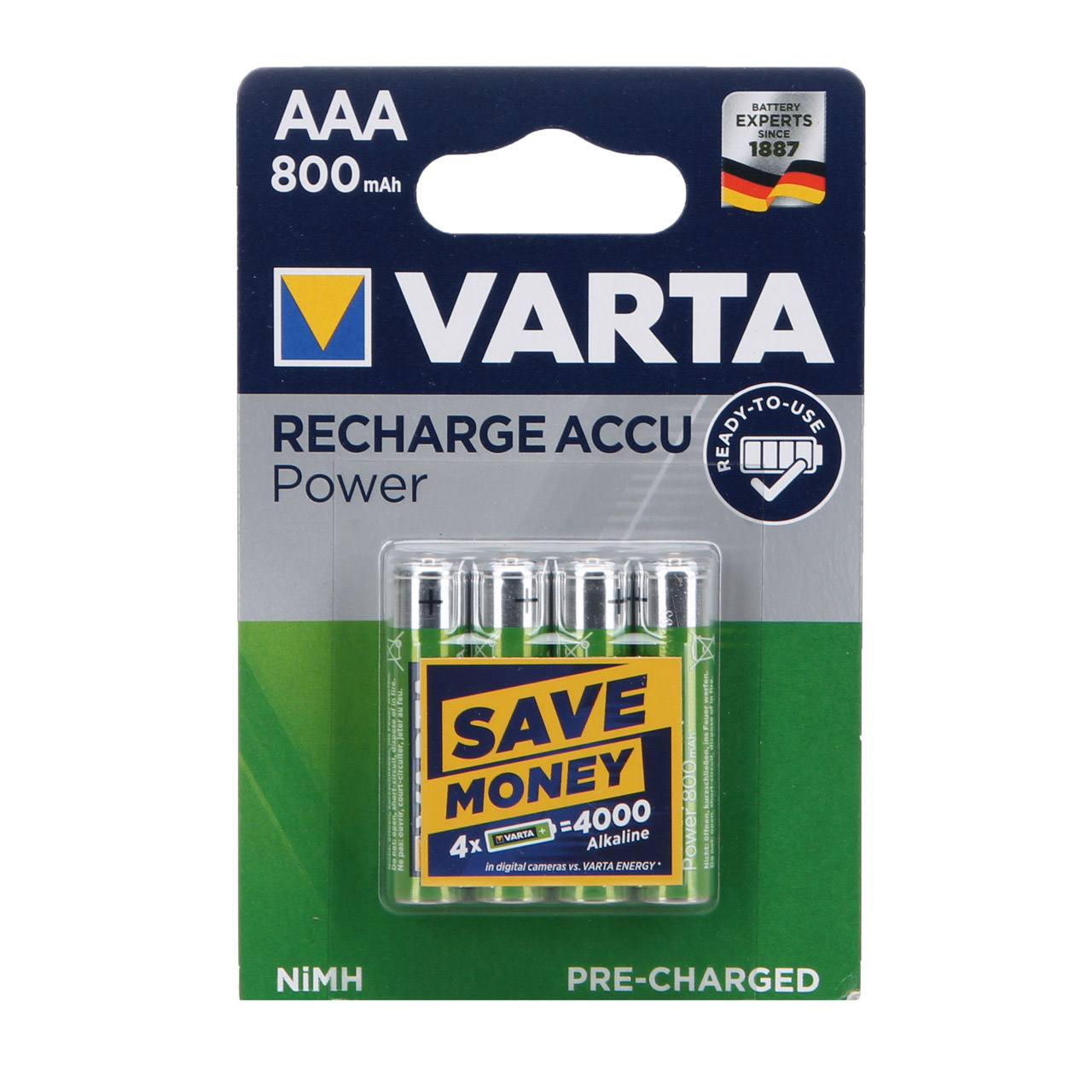 4x VARTA Batterie Akku Ready2Use MICRO AAA 1,2 V HR03 800mAh