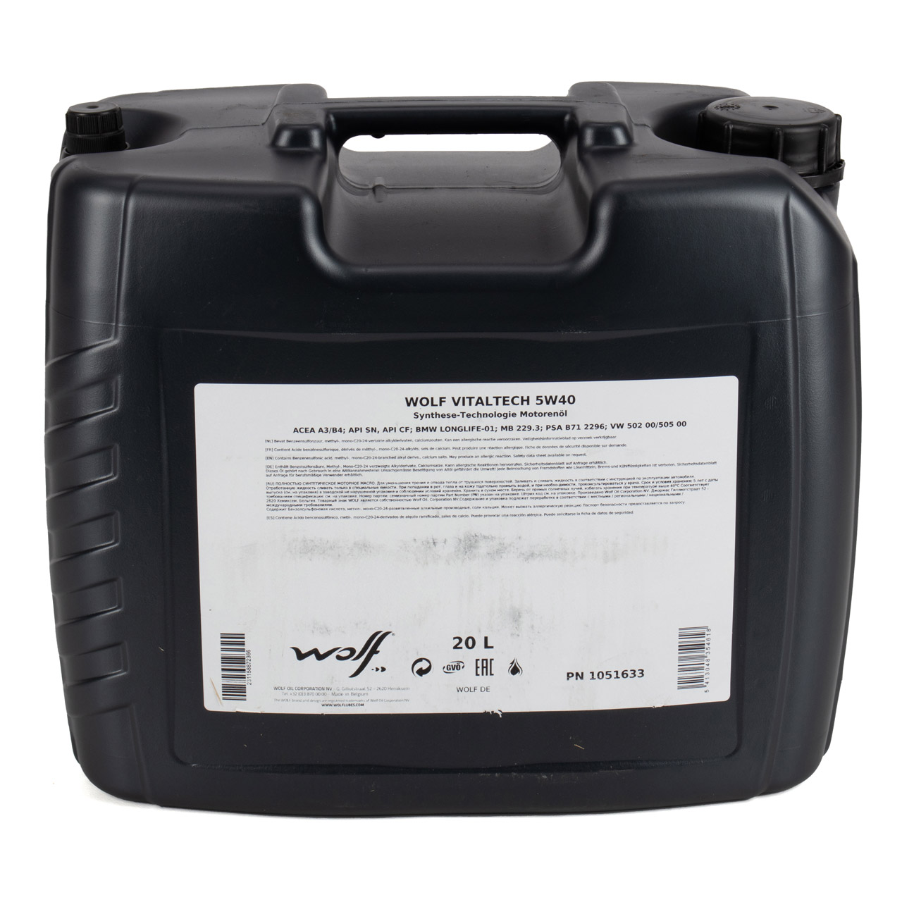 20L 20 Liter WOLF VITALTECH 5W40 Motoröl Öl BMW LL-01 PSA B71 2296 VW 502/505.00