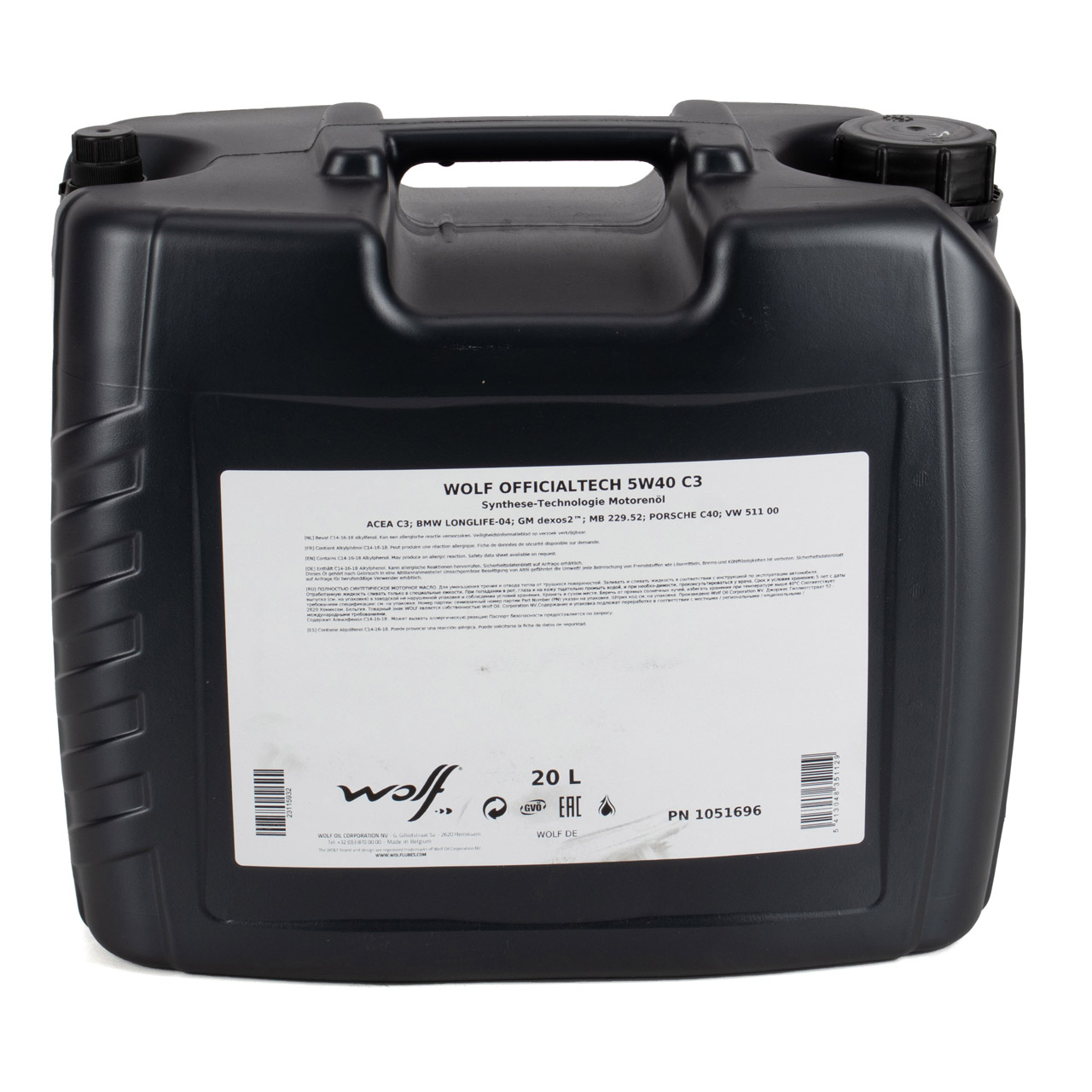 20L 20 Liter WOLF OFFICIALTECH 5W40 C3 Motoröl Öl BMW LL-04 dexos2 MB 229.52 VW 511.00