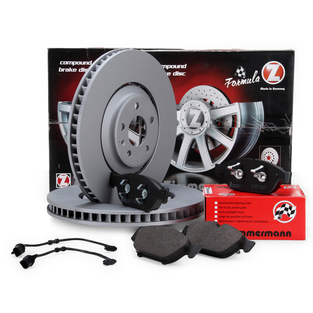 Zimmermann FORMULA Z Bremsscheiben + Beläge + Sensor AUDI A6 (C7) A7 (4G) A8 (4H) vorne