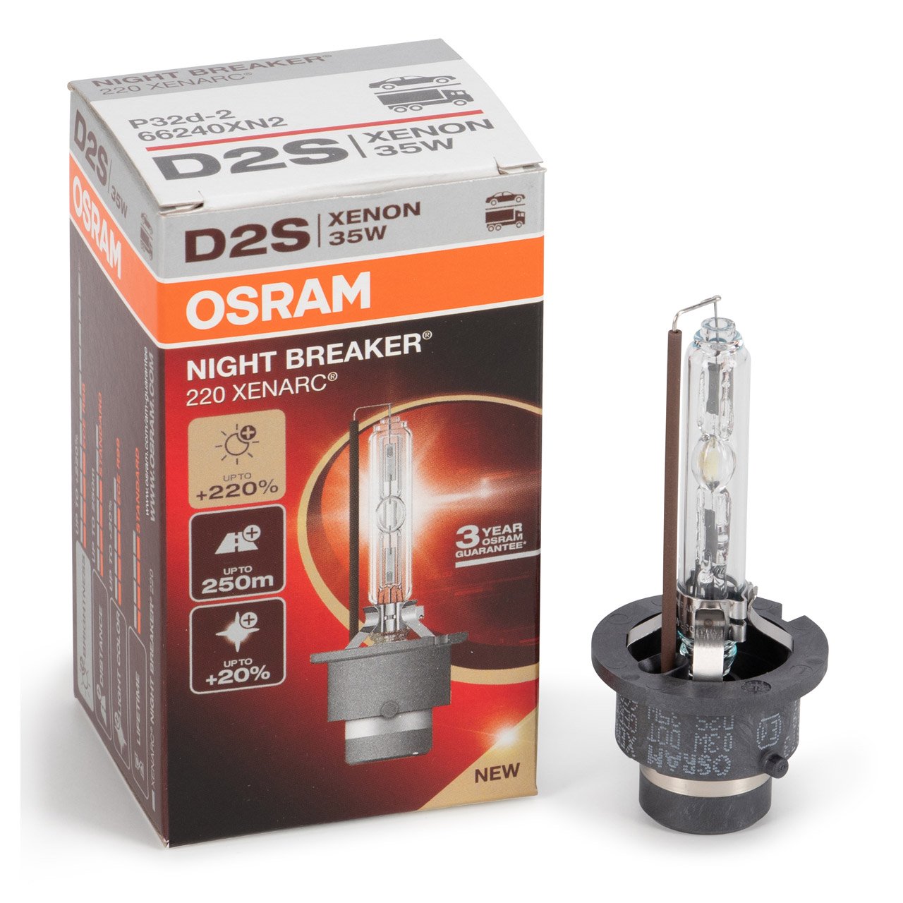 1x OSRAM D2S NIGHT BREAKER 220 XENARC 85V 35W P32d-2 +220% VERSION 2024/2025