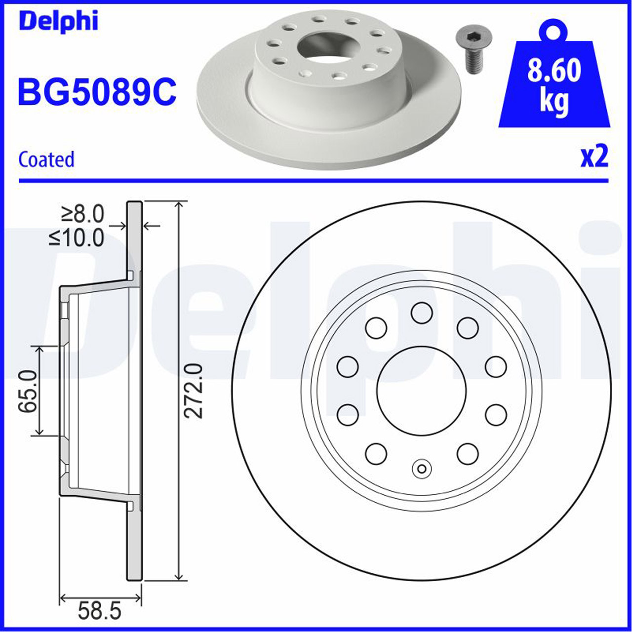 DELPHI BG5089C Bremsscheiben Satz VW Golf 6 7 Touran A1 8X A3 8P 8V Q2 GA TT hinten