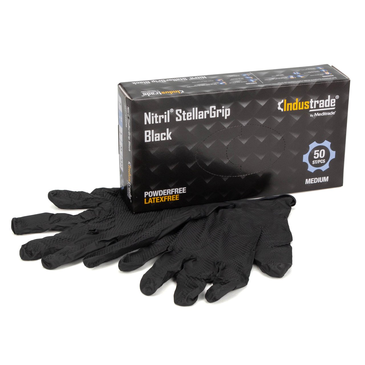 50x Größe 8 / M Nitril StellarGrip Handschuhe Schutzhandschuhe Diamantstruktur SCHWARZ