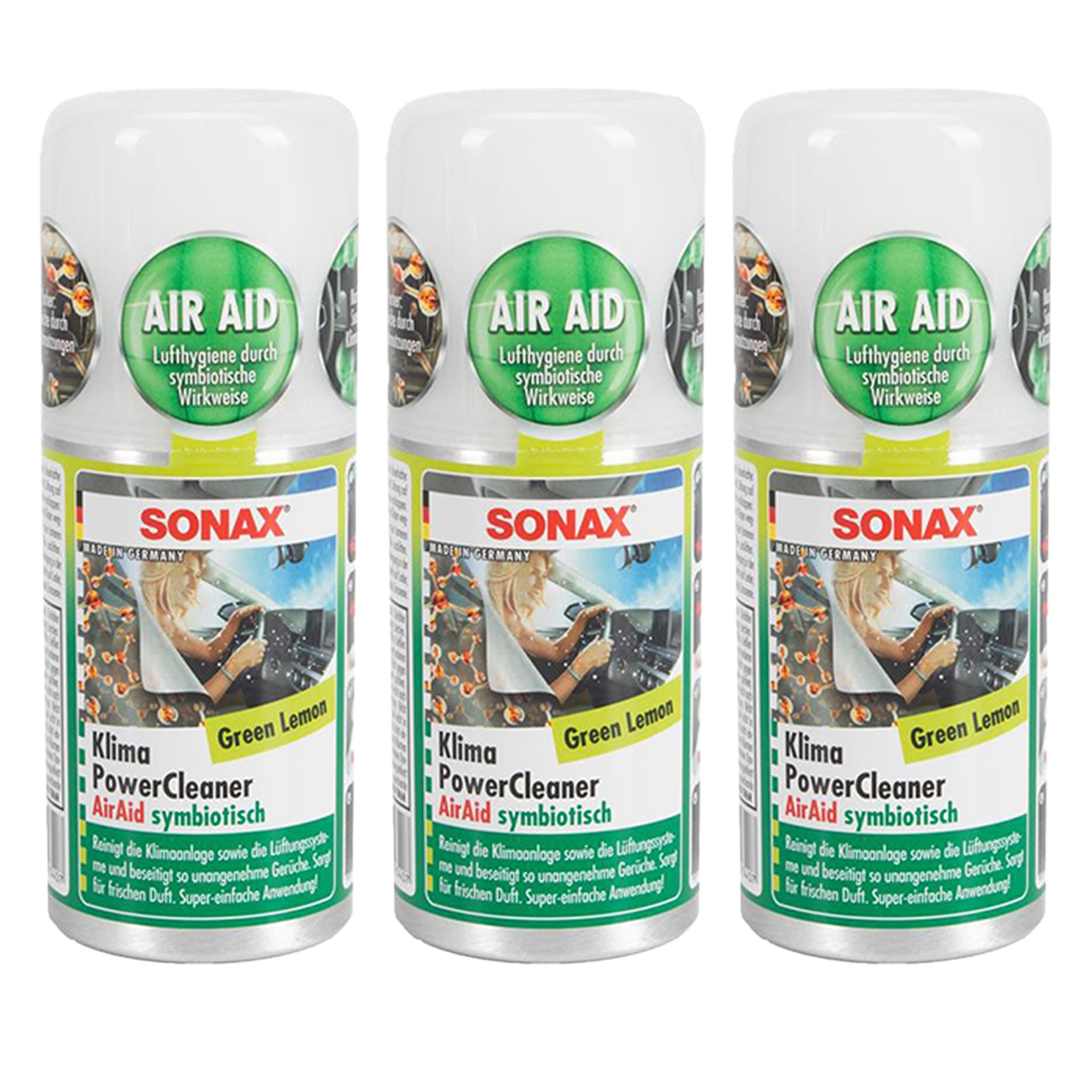 3x 100ml SONAX 03234000 PowerCleaner AirAid Klimareiniger Klimaanlagenreiniger GREEN LEMON