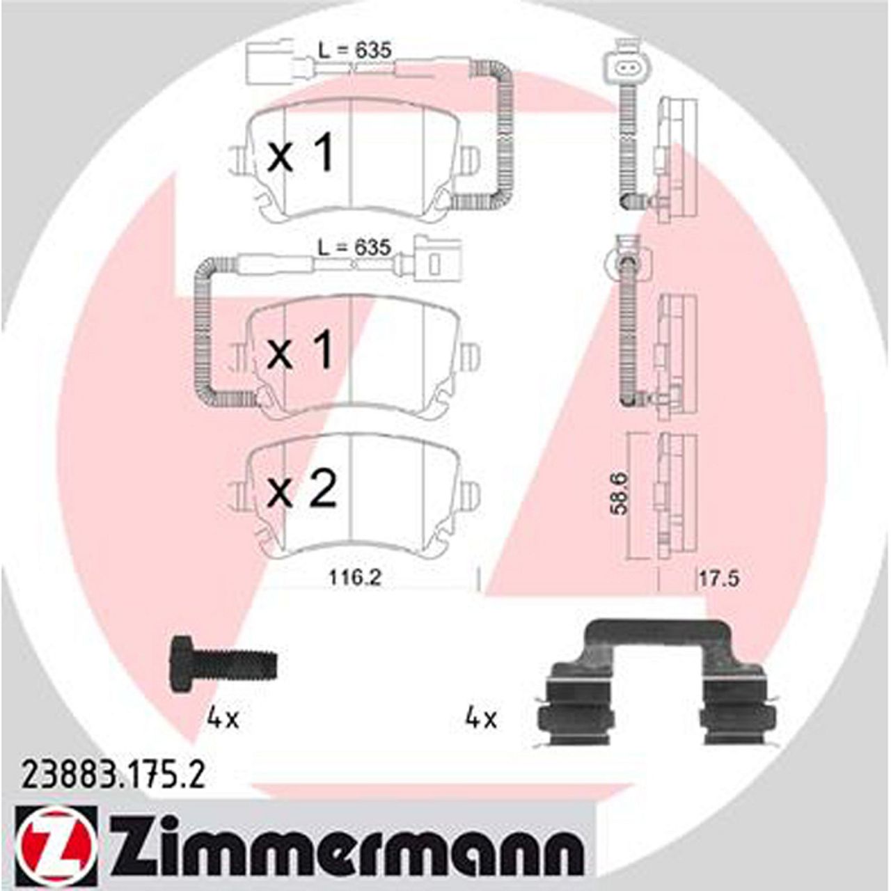 ZIMMERMANN Bremsscheiben + Bremsbeläge + Wako VW Phaeton (3D) PR-1KY hinten