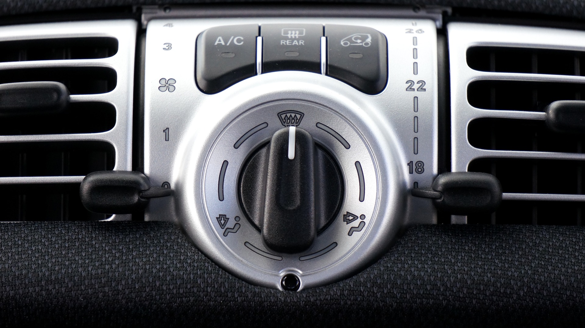 View of a control panel of a car air conditioning system