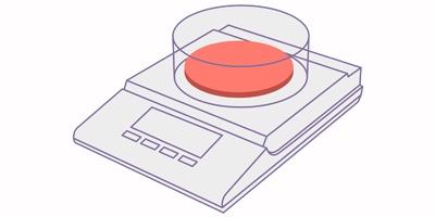 You can see a stylized kitchen scale on which a vessel with a content to be measured stands to illustrate the particle measurement