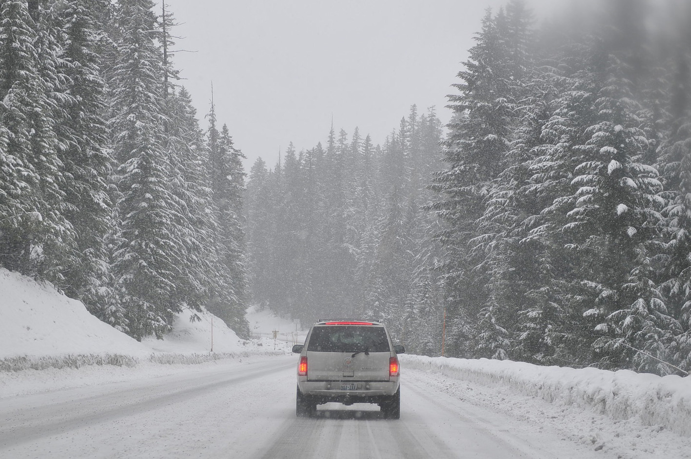 SUV on the road with winter tyres